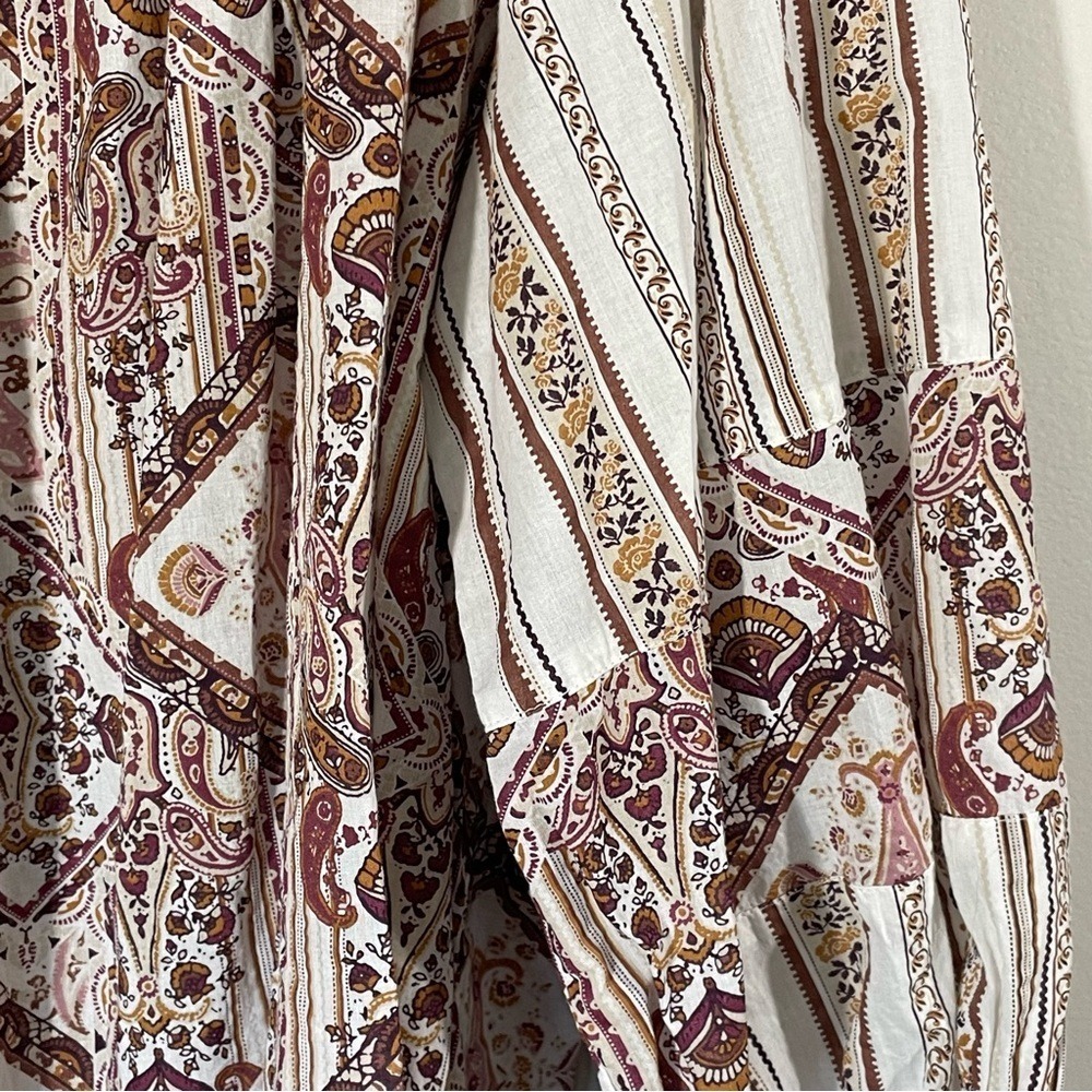 Cato Paisley Stripe Square Neck Patchwork Blouse Burgundy Cream Plus Size 22 24 - Picture 5 of 9